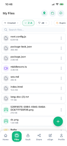 Trustbox Android app showing its file list
